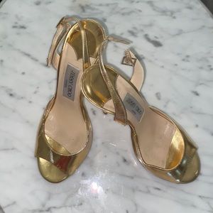 Jimmy Choo metallic gold sling back open toed heels size 37